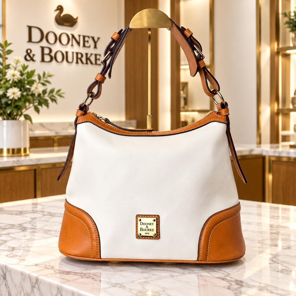 Dooney & Bourke Pebble Grain Hobo Bag White Tan Leather Shoulder Bag